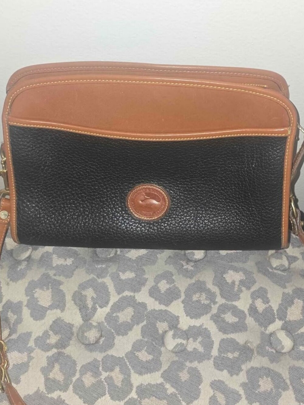 Vintage Dooney & Bourke Black with Brown Trim Pebbled Leather Crossbody
